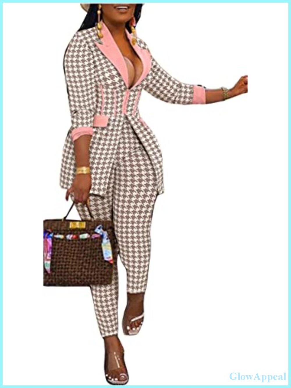 Womens Denim Printed Zip Jacket Bodycon Pants 2 Piece Clubwear Set